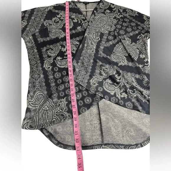 HANNAH Paisley Print Grey Open Front Knitted Cardigan Sweater Size L - Picture 9 of 10